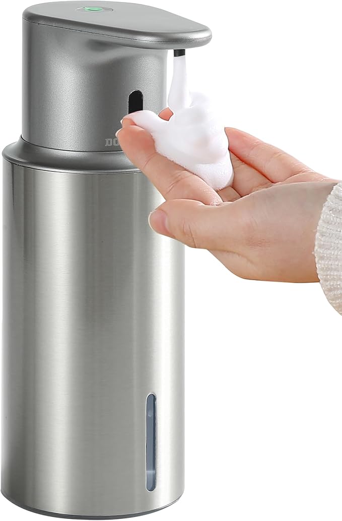 Automatic Foaming Soap Dispenser Touchless, 16.2oz/480ml Rechargeable, 3 Adjustable Liquid Levels, IPX7 Waterproof, for Kitchen Bathroom, Stainless Steel
