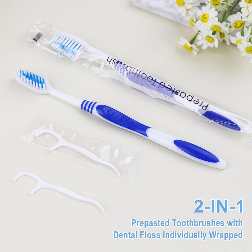 200 Prepasted Disposable Toothbrushes with Dental Floss Individually Wrapped Pre Pasted Toothbrushes Soft Bristle Travel Tooth Brush Single Use Wrapped for Hotel, Camping, Travel, Homeless