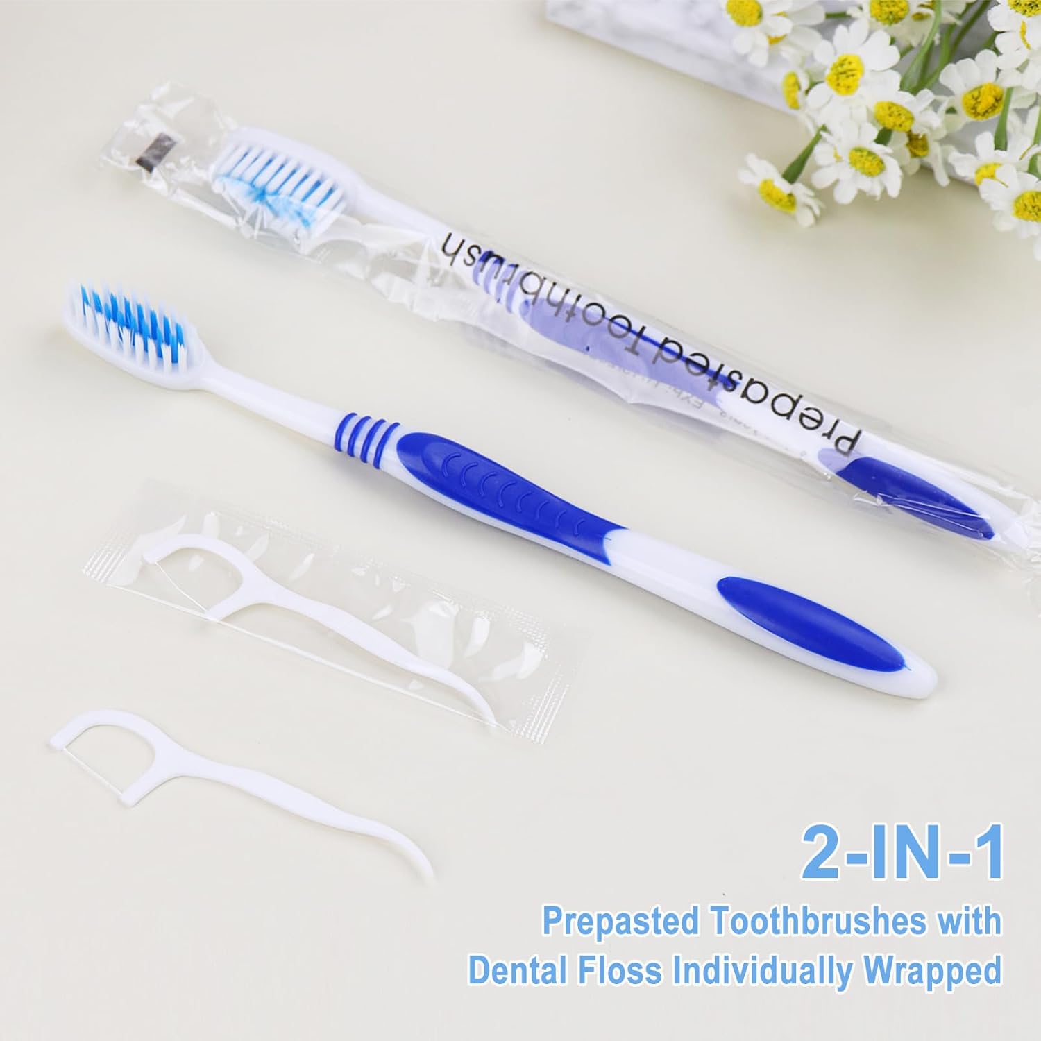 200 Prepasted Disposable Toothbrushes with Dental Floss Individually Wrapped Pre Pasted Toothbrushes Soft Bristle Travel Tooth Brush Single Use Wrapped for Hotel, Camping, Travel, Homeless
