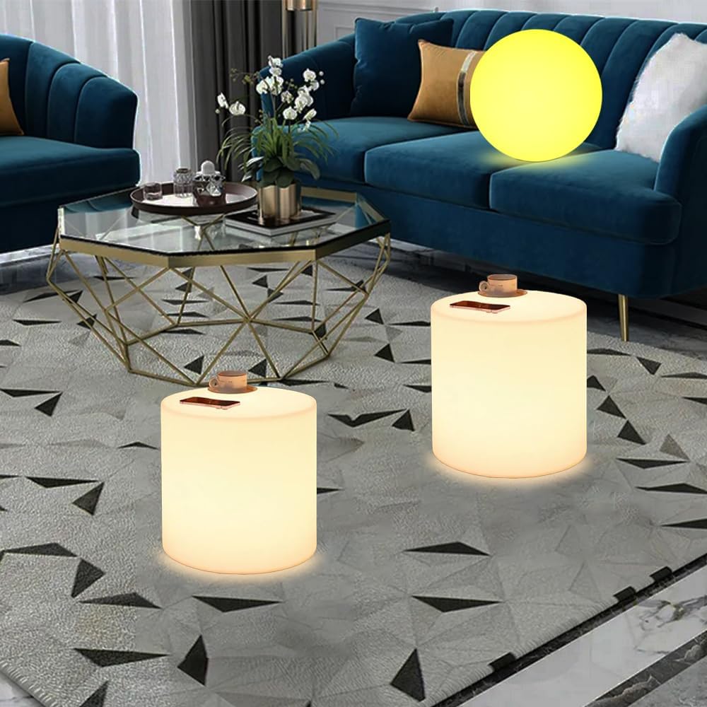 16-inch LED Cylinder Stool, Rechargeable Glowing Chair w/Remote, Dimmable 16 RGB Colors Changing Versatile LED Side Seat/Table, Waterproof Round Chair Light Mood Lamp for Home Garden Patio Party Decor