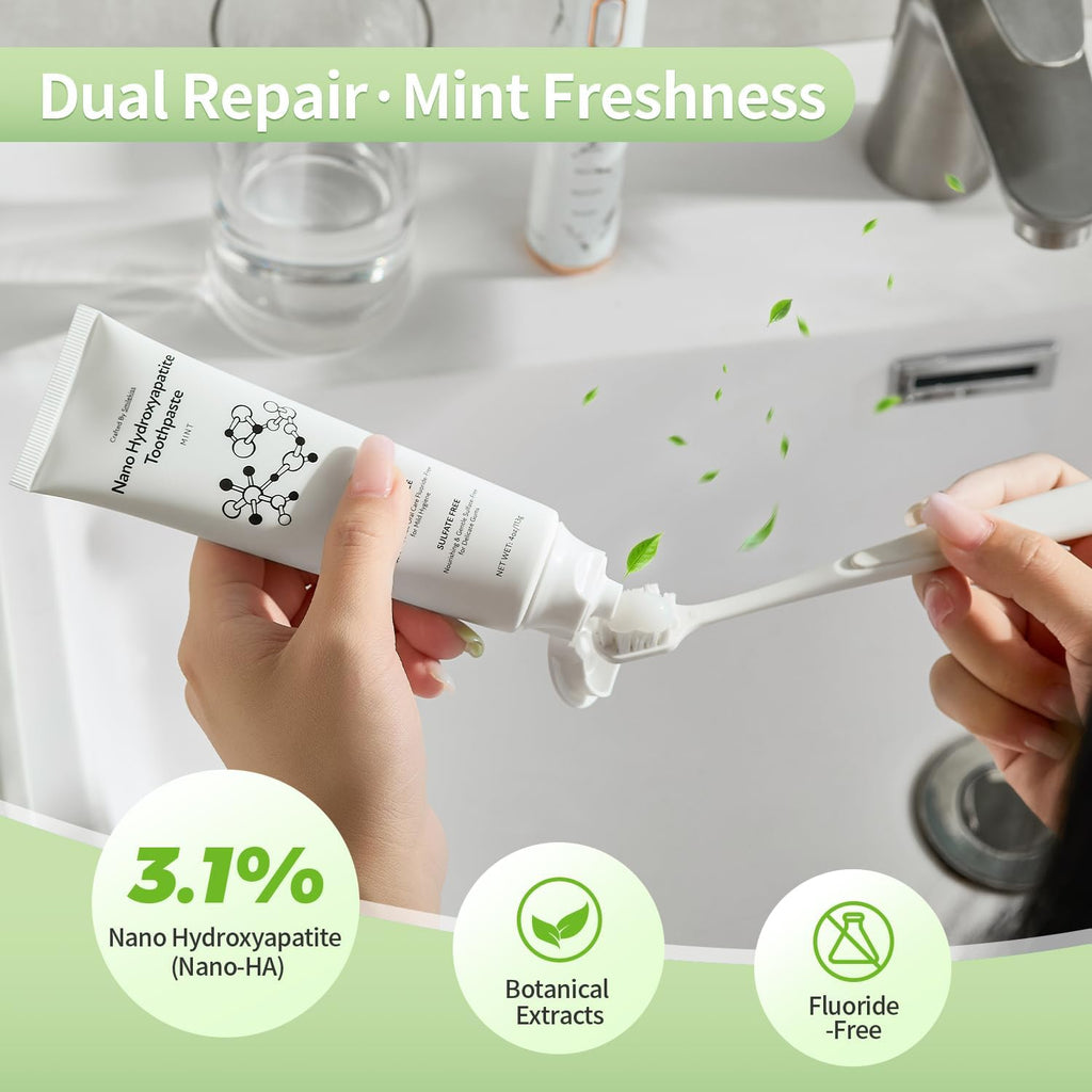 Fluoride Free Toothpaste with Nano Hydroxyapatite – Dentist Recommended for Remineralizing & Sensitive Teeth Relief – Mild Mint Natural Toothpaste for Adults & Kids, 4oz