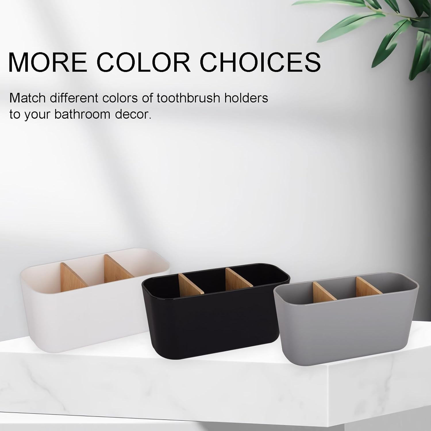 Toothbrush Holders for Bathrooms, Bamboo Tooth Brush Holder with 3 Slots Bathroom Vanity Organizer Countertop for Electric Toothbrushes, Toothpaste, Razors - Black