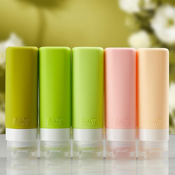 INSFIT Travel Bottles for Toiletries, TSA Approved 3oz Travel Size Containers, BPA Free Leak Proof Squeezable Silicone Tubes for Shampoo Conditioner Lotion Soap with Labels