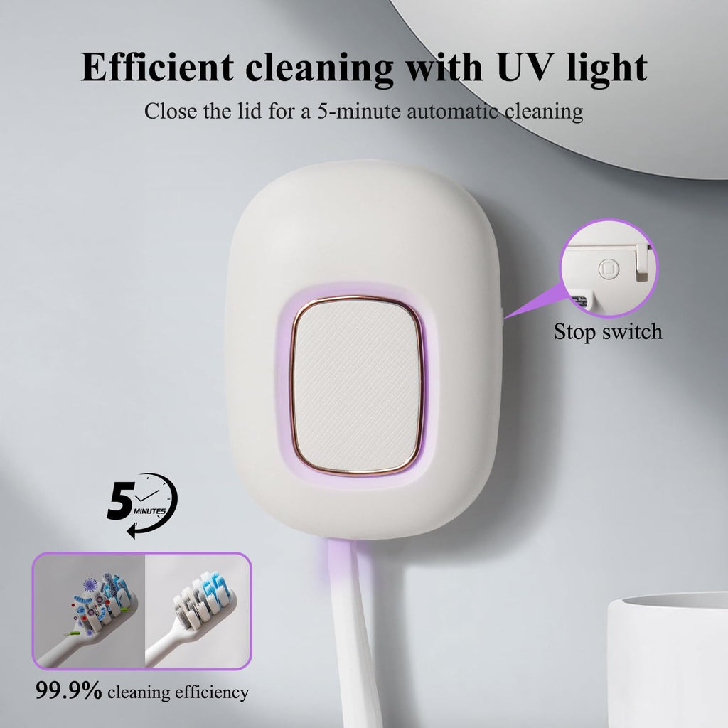 Upgraded UV Toothbrush Cover with Fan,Rechargeable Travel Toothbrush Case with Magnetic Holder&Wall Mount for Houshold and Traveling