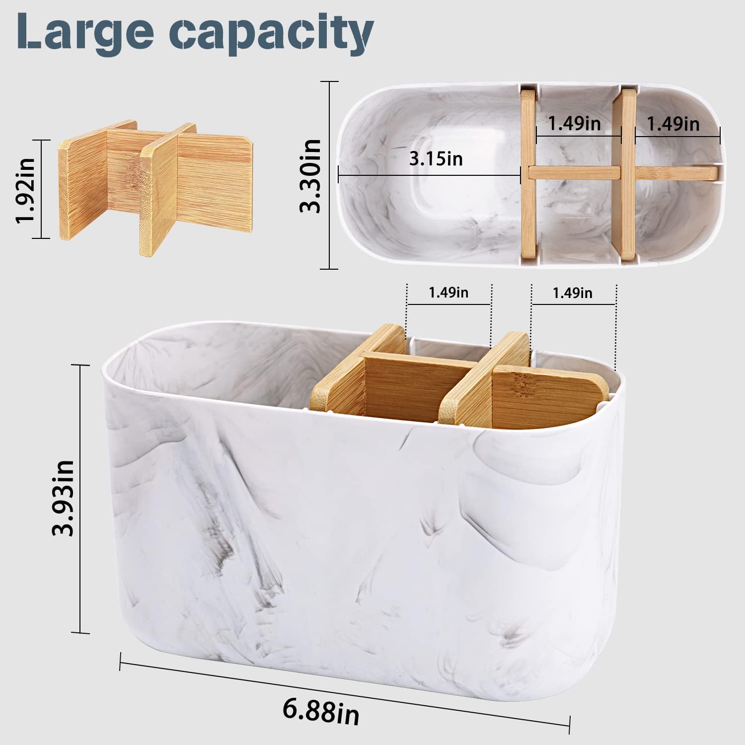 Toothbrush Holders for Bathrooms, 5 Slots Bamboo Toothbrush Holder Kids Electric Toothbrush Holder and Toothpaste Holder for Bathroom Countertop Accessories Storage, Marble Toothbrush Organizer