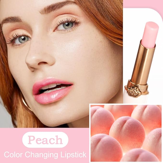 BINGBRUSH Peach Color Changing Lipstick,Moisturizer Long Lasting Lip Care Lip Balm Magic Lip Gloss Lip Tint Stain Gloss Set for Women (1pc Peach)