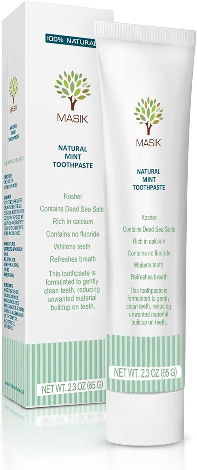 Masik Natural Mint Toothpaste – Whitening & Sensitive Teeth | Dead Sea Salt | Stain & Plaque Remover | Bleeding Gums & Canker Sore Care | Fluoride & SLS-Free | Non-Foaming | Made in Israel