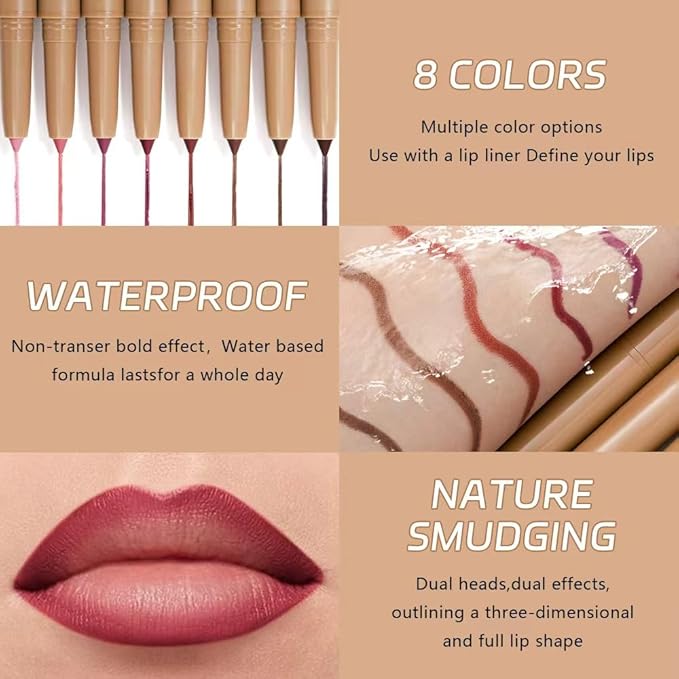 Matte Lip Liner Pencil, Long-Lasting Creamy Formula with Silicone Smudger, Waterproof Non-Staining Crayon for Lip Contouring, Plump Define Sculpting 04#