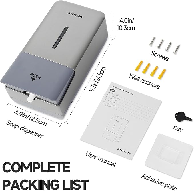 27oz (800 ml) Manual Wall Mounted Soap Dispenser, Ideal for Commercial Bathrooms Restaurants Hotels, Use with Liquid Hand Soap Shampoo, ABS Silver