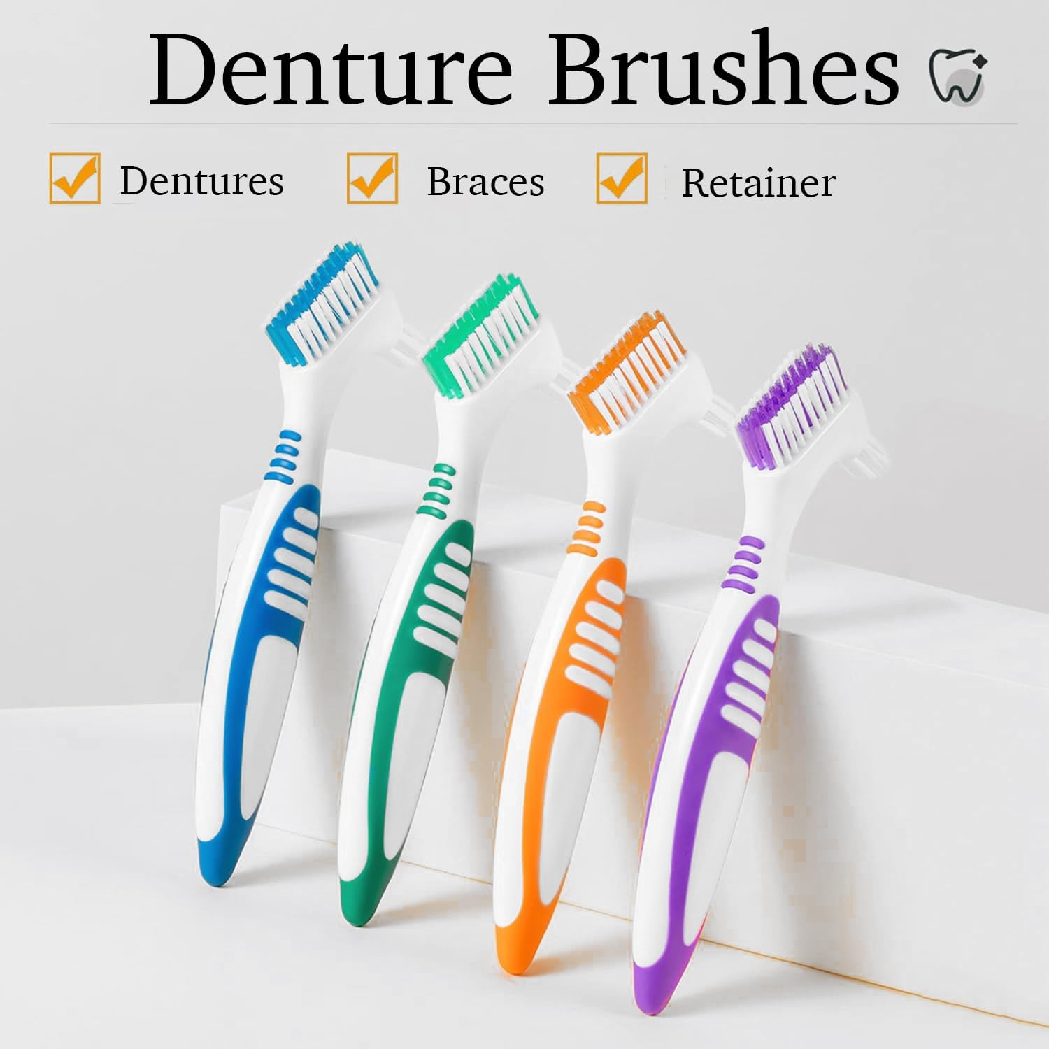 2Pcs Denture Brush Dual Head Toothbrushes False Teeth Brush Denture Cleaning Kit Toothbrush(Purple Green)