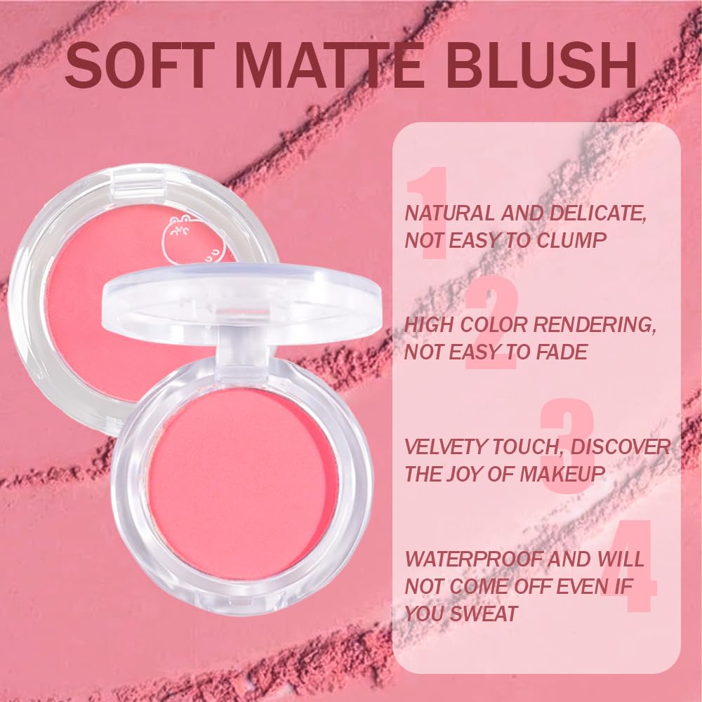 Matte Powder Blush for Cheeks – Long Lasting Natural Face Blusher Makeup, Lightweight Blendable Cheek Color for Women, Vegan & Cruelty-Free – #04 Hot Pink
