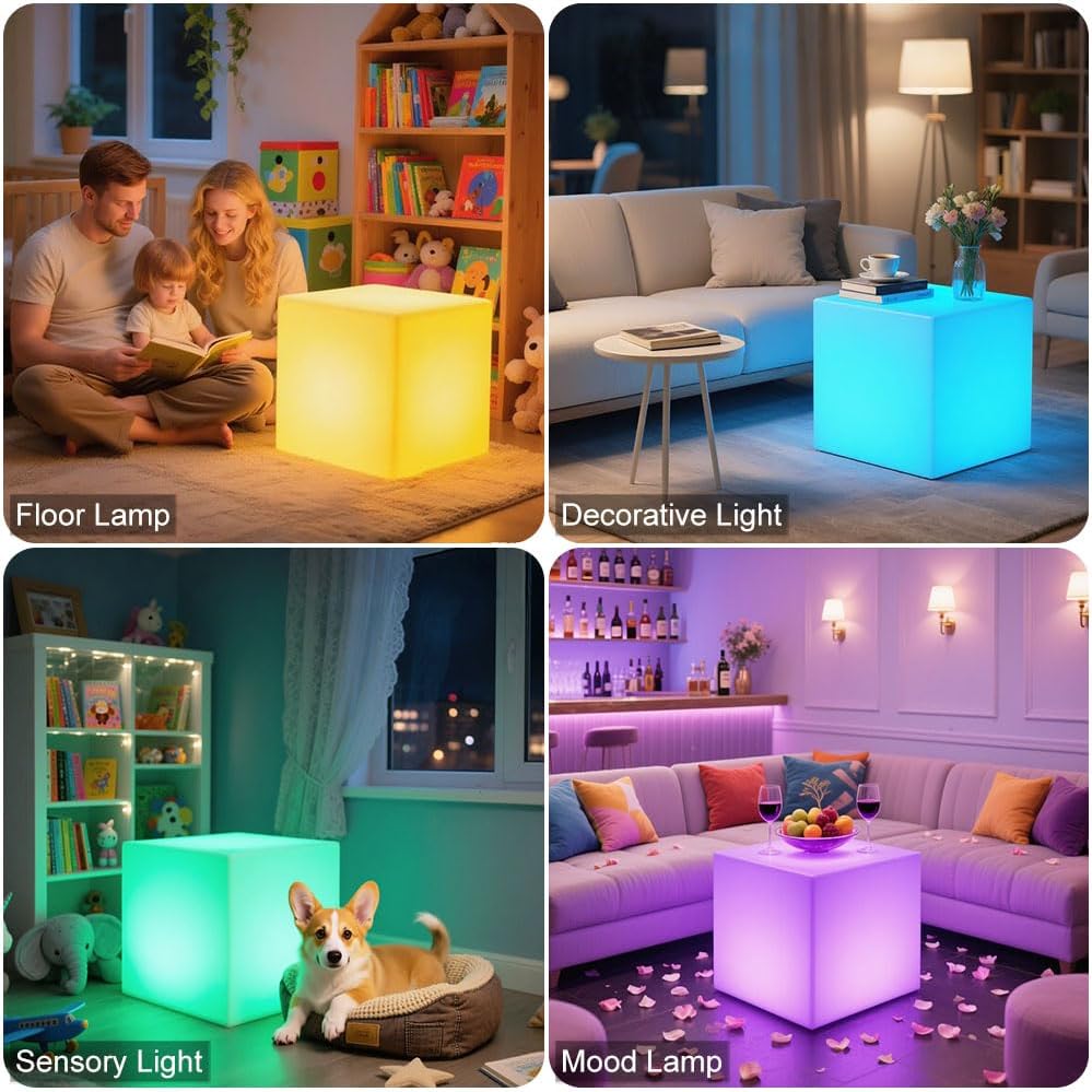 20-in LED Cube Chair, Dimmable RGB Color Changing Light Cubes w/Remote, Versatile Large LED Cube Seat, Rechargeable Light Table Waterproof Outdoor Floor Lamp, Ideal Home Garden Patio Pool Party Decor