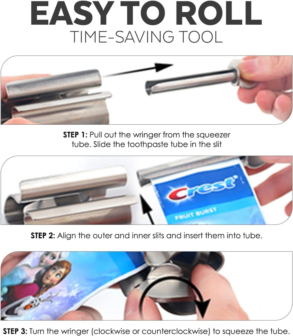 Toothpaste Squeezer Tube Roller Stainless Steel Tube Squeezer Rollers, Saves Toothpaste, Creams, Puts an end to Waste - Simple and Practical (Silver)