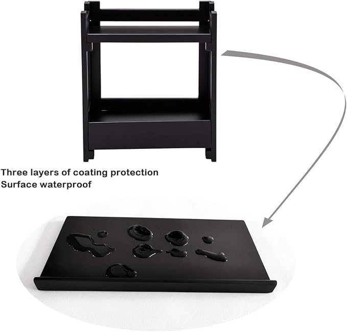 GOBAM Bamboo Makeup Organizer with Drawer, Black Vanity Storage Box, Multi-Purpose Storage for Skincare, Toiletries and Desktop, 2-Tier Countertop Organizer Shelf for Bathroom, Kitchen, Office