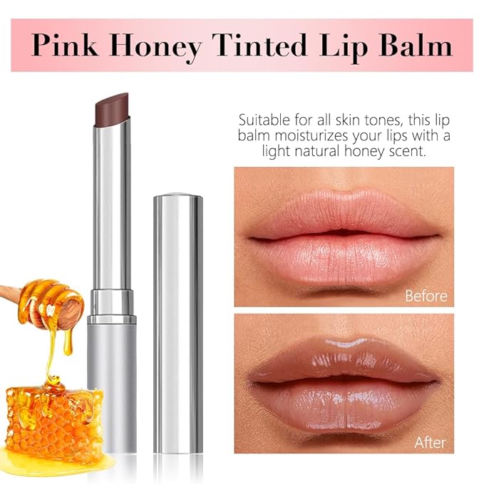 Nude Brown Honey Tinted Lip Stain Lip Balm Lip Gloss Lipstick, Sheer Hydrating Lip Stains Tint, Moisturizing Lip Color for All Skin Tones, Nourishing Lip Balm with Natural Black Cherry