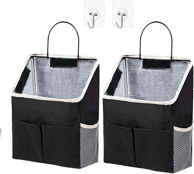 2pcs Wall Hanging Storage Bag,Wall Hanging Organizer Bags with Pockets, Wall Organizer Storage for Dormitory Bathroom Bedroom Kitchen(Black)