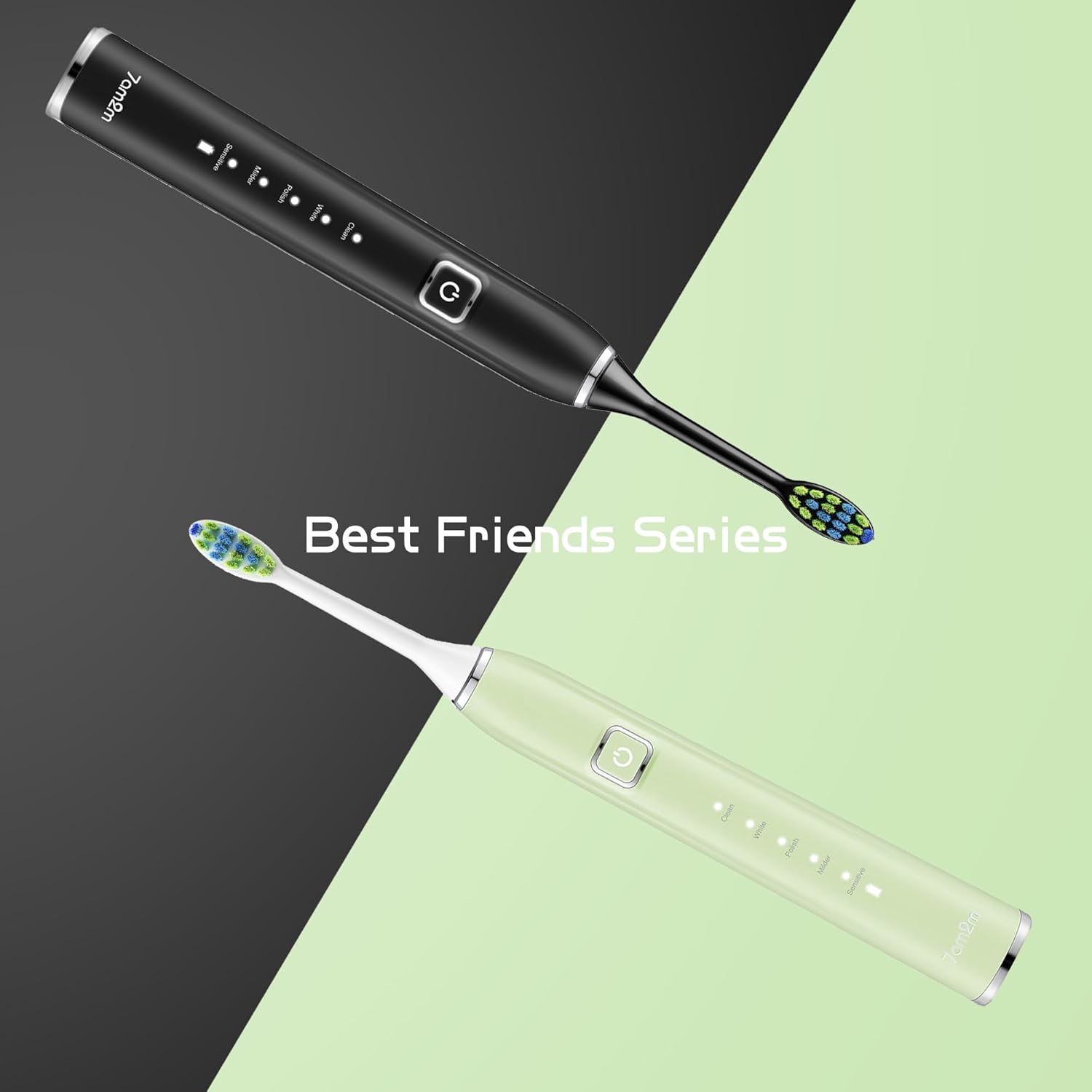 7AM2M Sonic Electric Toothbrush with 6 Brush Heads for Adults and Kids, One Charge for 90 Days, Wireless Fast Charge, 5 Modes with 2 Minutes Built in Smart Timer, Electric Toothbrushes(Green+Black)