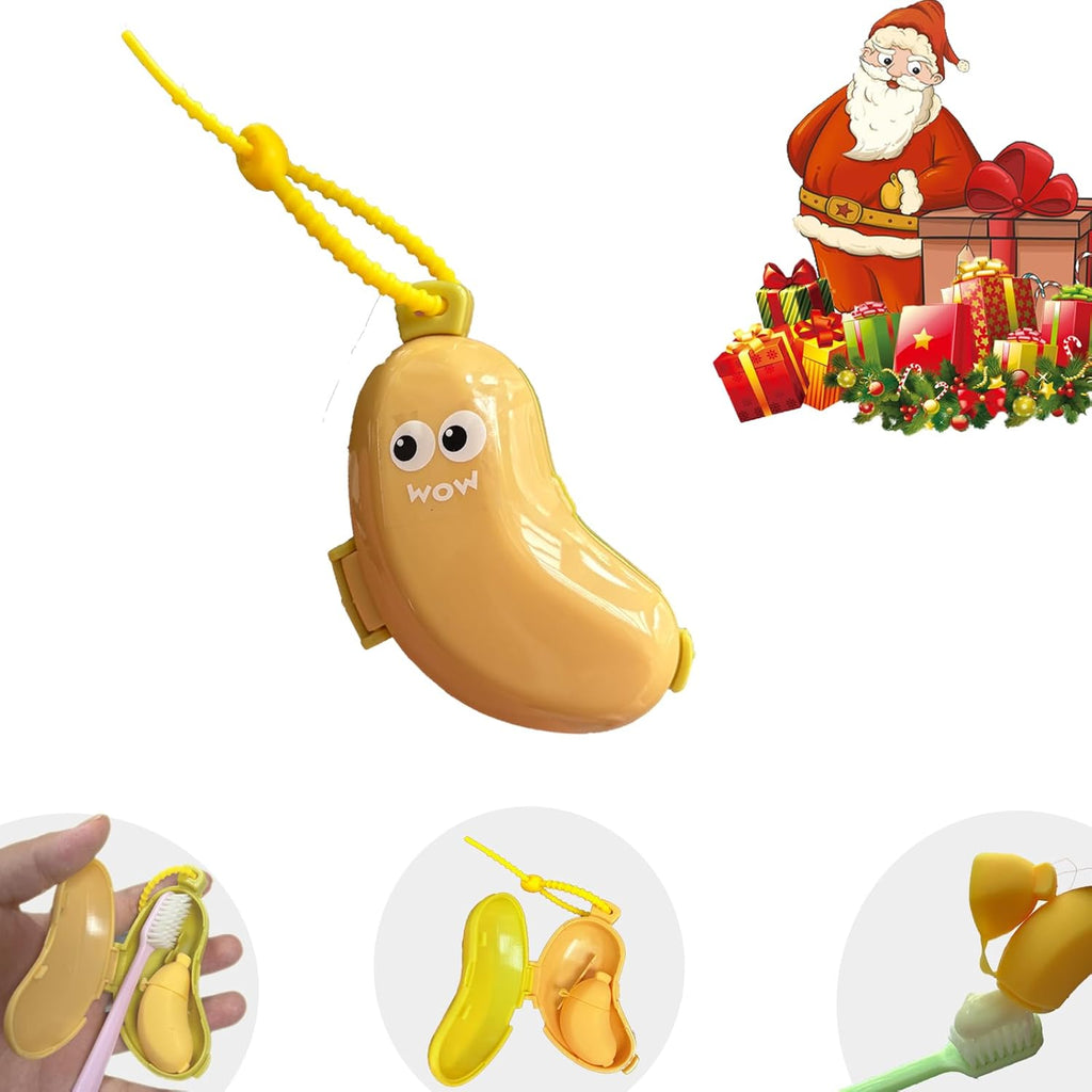 2-in-1 Travel toothbrush holder-Toothbrush covers with Toothpaste case,Portable Reusable Organizer with Banana smile-cute toothbrush cap for Electric&Manual Toothbrush,Ideal for Home&Travel(Yellow)