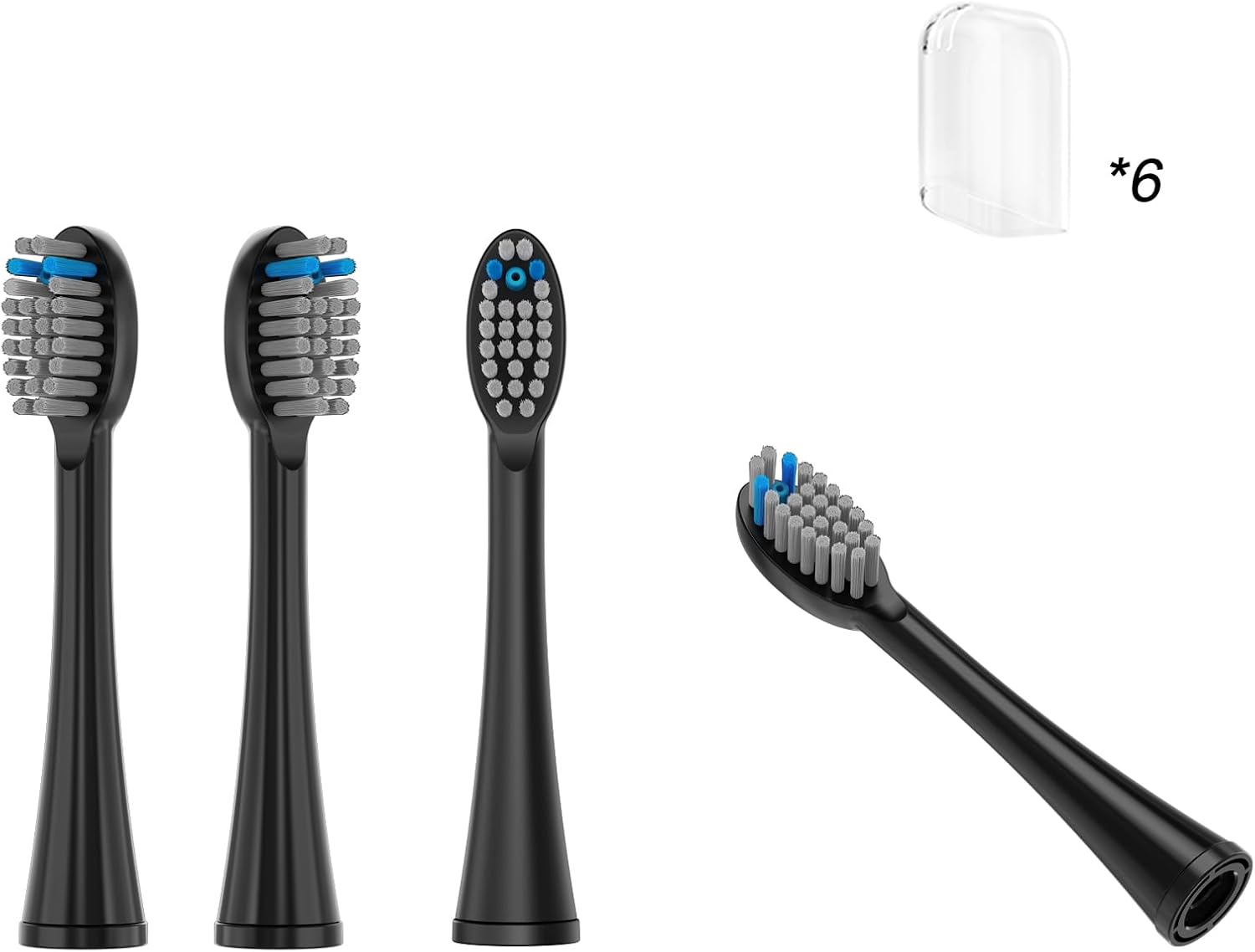 Replacement Flossing Toothbrush Heads(6-pc) Fit for Waterpik Sonic Fusion 2.0 SF-01, SF-02, SF03 & SF-04 Tooth Brush Refill Pisoniclea(SF-Black)