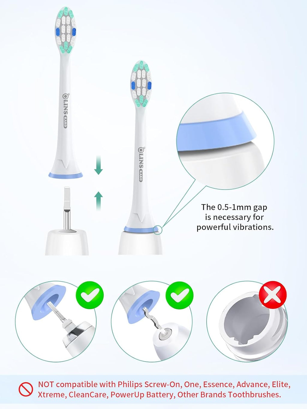 Replacement Brush Heads for Philips Sonicare Toothbrush Handles Toothbrush Heads for Sonicare (Pack of 8)