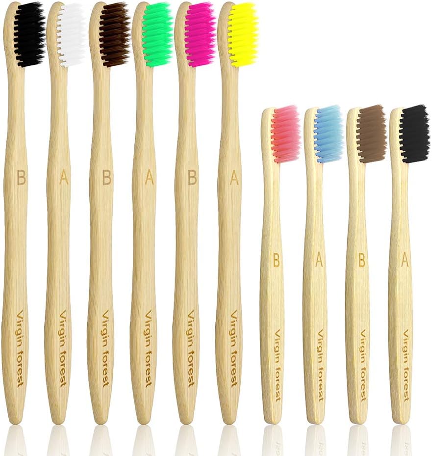 Virgin Forest Kids Bamboo Toothbrush, Eco Friendly Toothbrushes, BPA Free Soft Bristle for Assorted Colors Adults and Children (6+4 Pack)