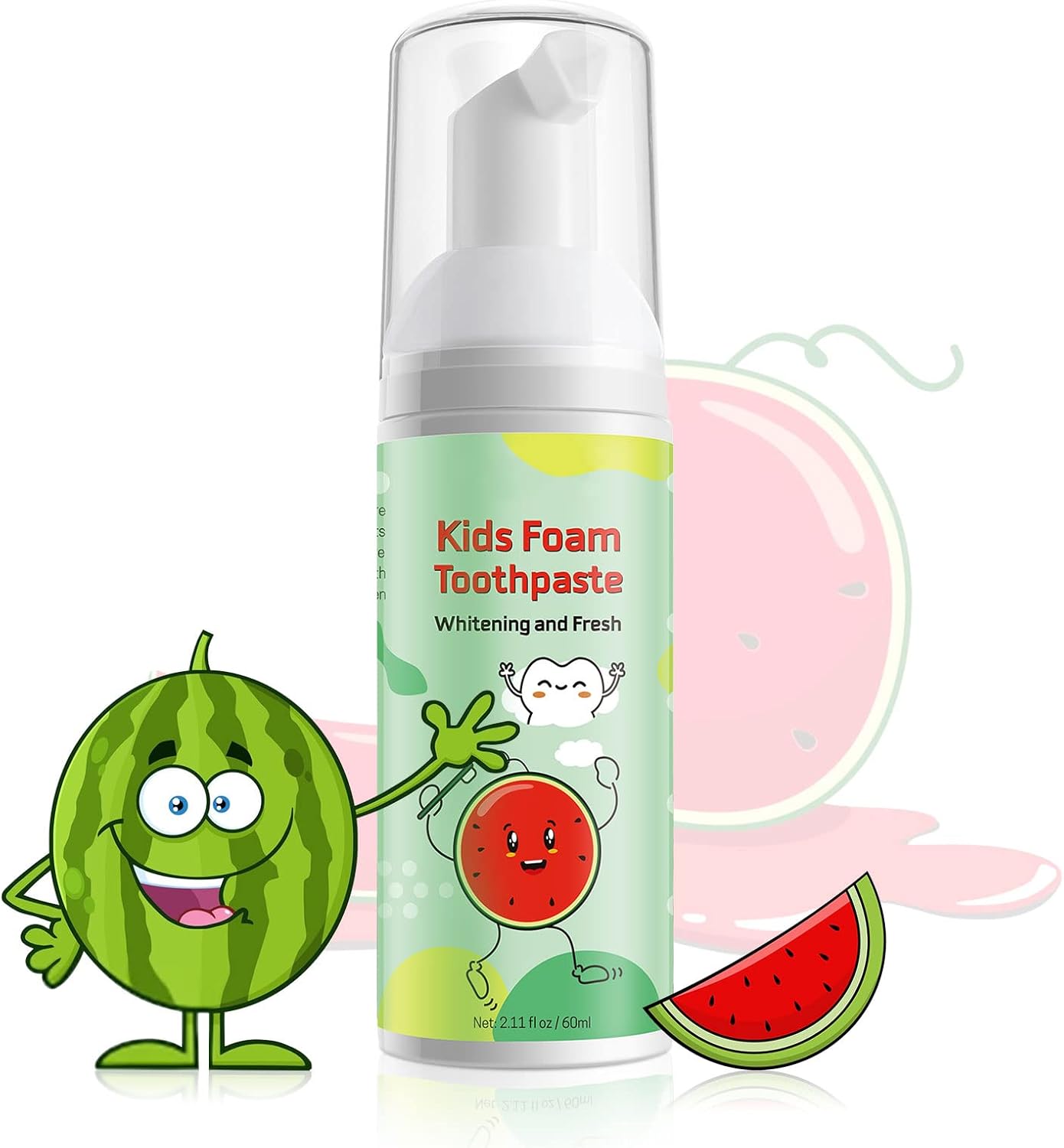 Foam Toothpaste Kids, Toddler Toothpaste with Low Fluoride, Kids Toothpaste for U Shaped Toothbrush Electric Toothbrush, Foam Toothpaste for Children Ages 3 Plus (Watermelon+Strawberry)