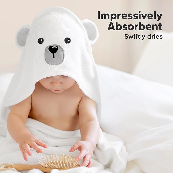 KeaBabies Hooded Baby Towel for Newborn - Viscose Derived from Bamboo Large Baby Bath Towels with Hood for Boys, Girls, Toddler, Extra Absorbent & Soft Newborn Bath Essentials (Polar, Regular)
