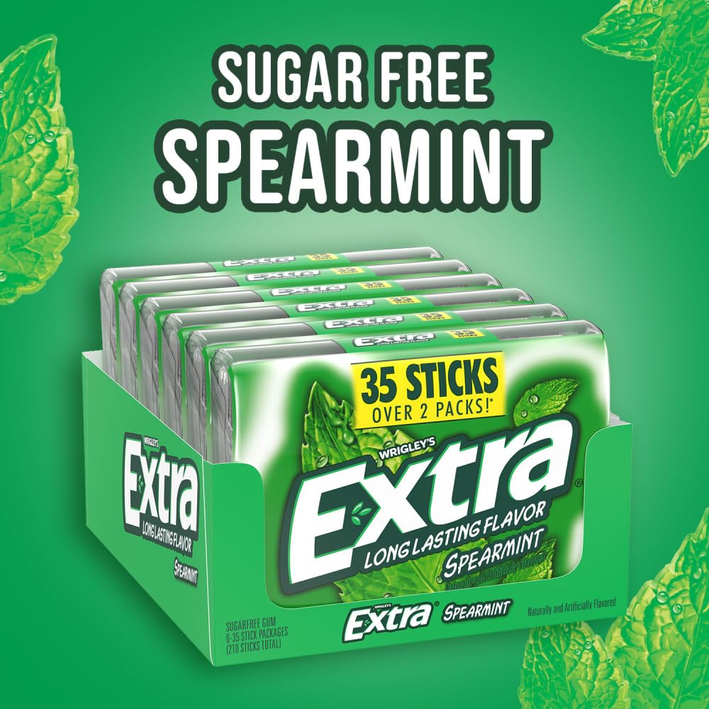 EXTRA Spearmint Sugar Free Chewing Gum, Bulk Gum Packs - 35 Sticks (Pack of 6)