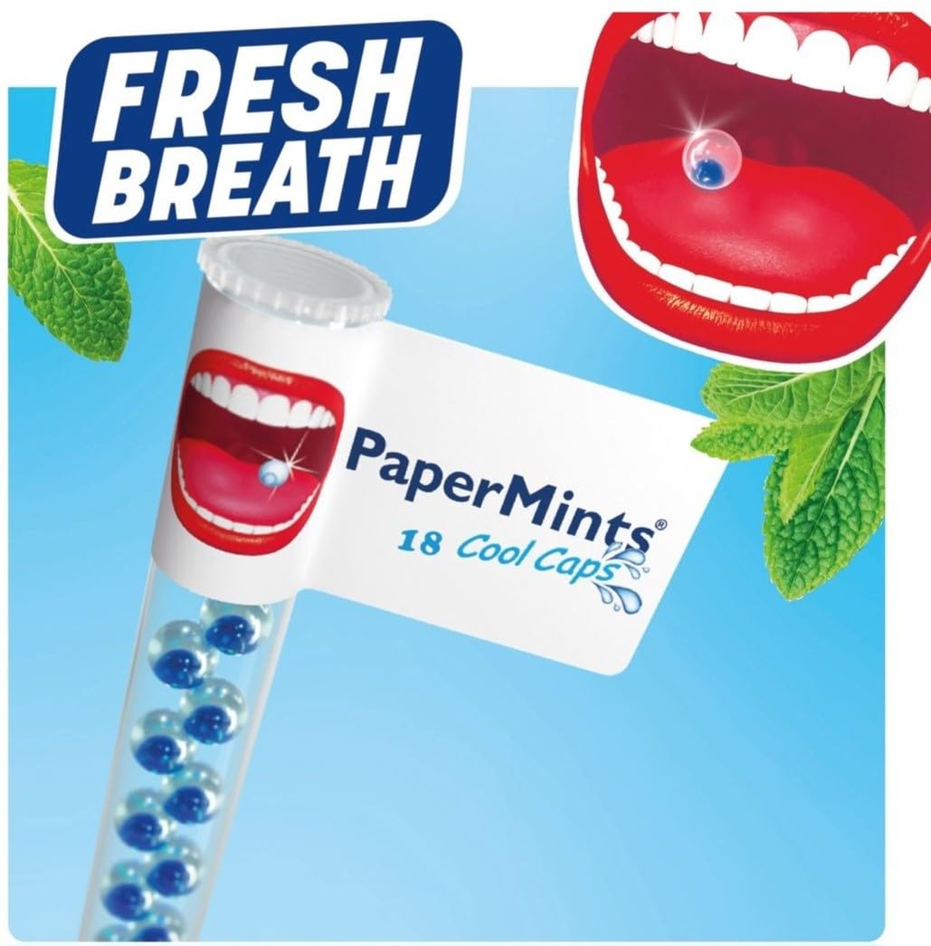 PaperMints CoolCaps - Instant Fresh Breath Mints Sugar-Free, 3 x Tubes of 18 capsules. Extreme Bad Breath Treatment for Adults