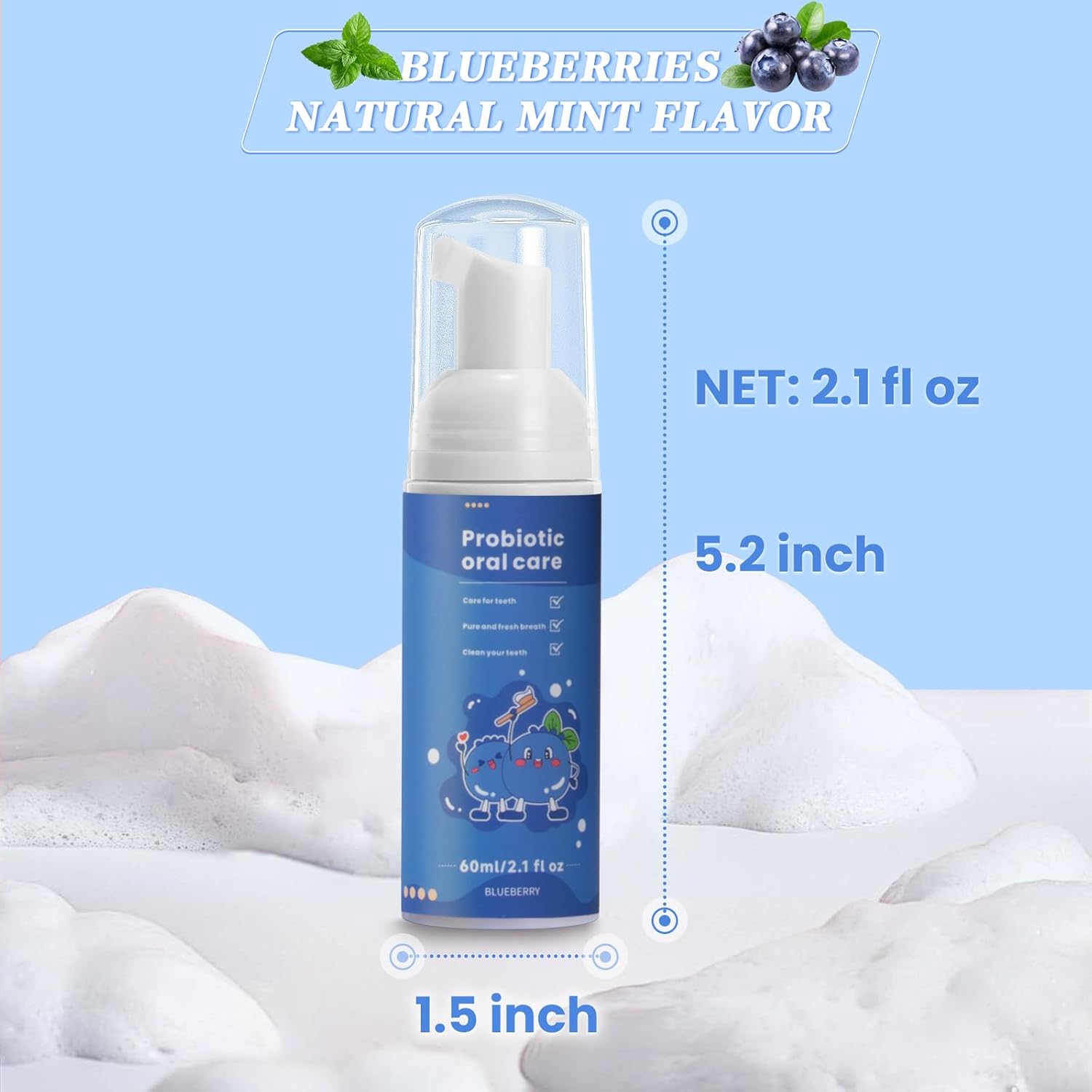 Fluoride Free Foam Kids Toothpaste - Natural Teeth Clean and Whitening Toothpaste with Blueberry Mint Flavor for U Shaped Toothbrush Travel Size (Blueberry)