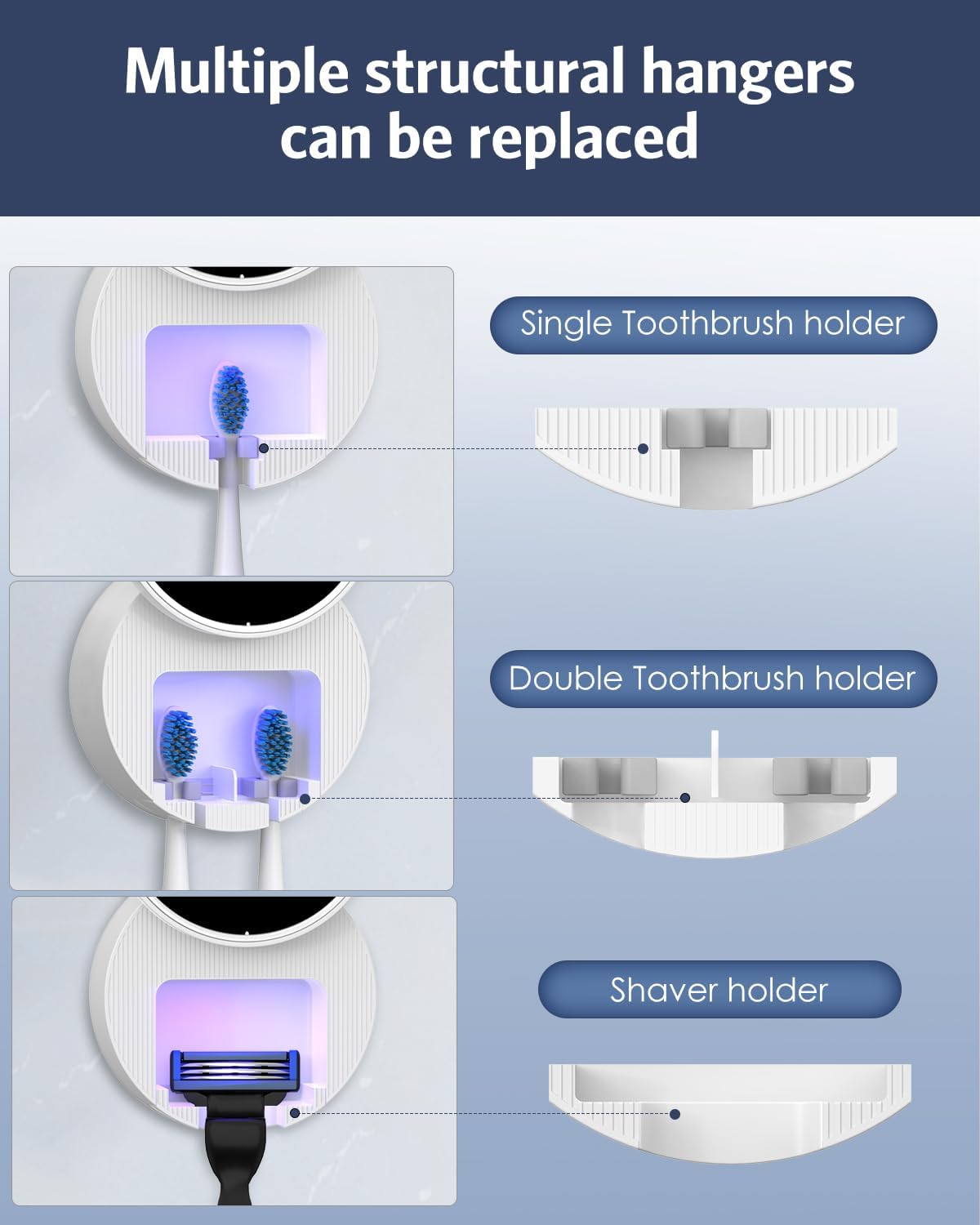 Upgraded UV Toothbrush Cleaner Holder Wall Mounted, Temracha Razor Electric Toothbrush Holder for Bathroom, LED Smart Screen, with Auto-Inductive Cover, Cleaning and 60-Degree Drying, for Home, Travel