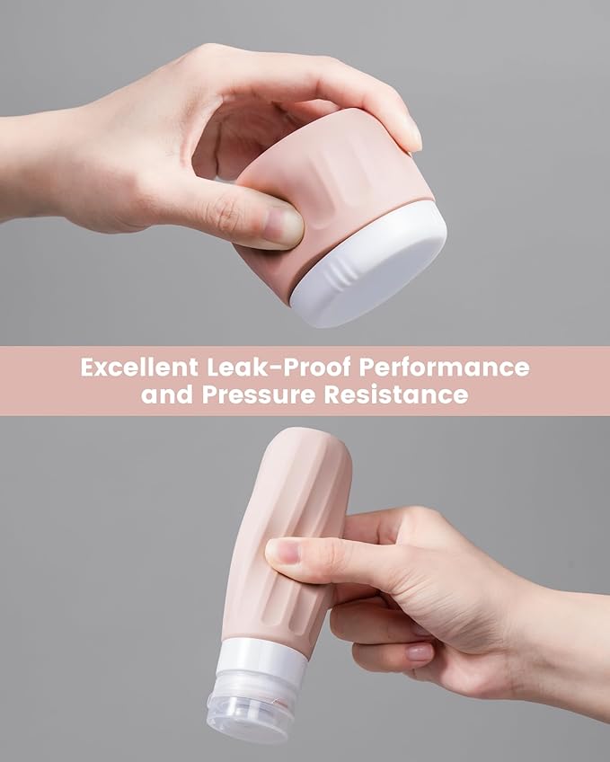 Travel Size Toiletries 8 Pack, TSA Approved 3oz Silicone Squeeze Bottles & Cream Jars with Clear Travel Bag