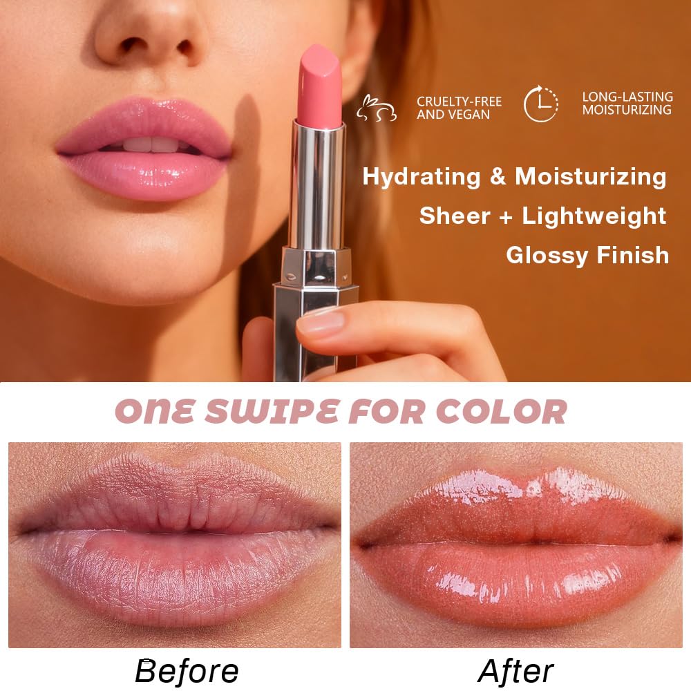Kaely 2Pcs Honey Lipstick Tinted Lip Balm, Hydrating Shine Lipstick for Women Dry Lips, Moisturizing Nourishing Glossy Lip Gloss Stain Makeup, Sheer Lightweight, Vegan, 03 Honey+04 Nude