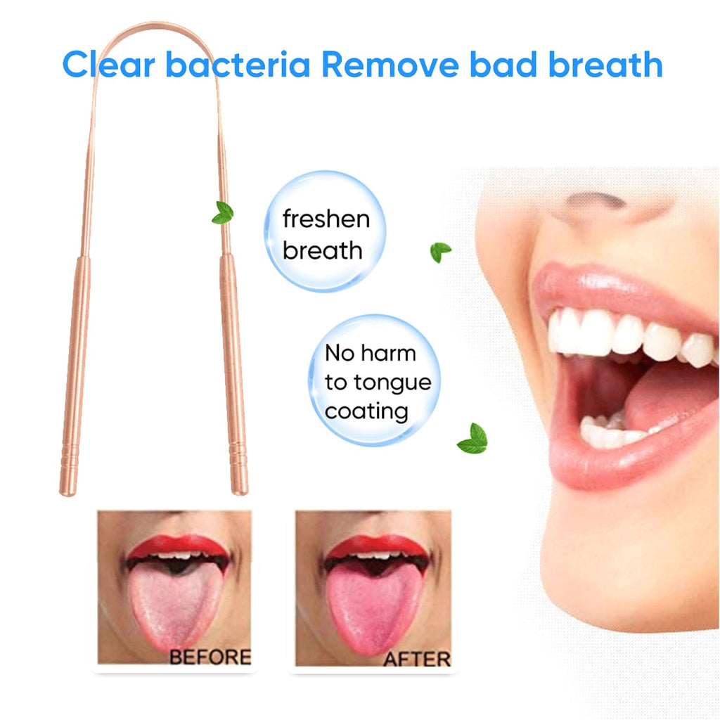 Copper Tongue Scraper (2 Pack), Tongue Cleaner for Reduce Bad Breath, Tongue Scrapers for Adults & Kids, 100% Copper Metal Tongue Scrubber Set for Oral Care & Easy to Use (long-handle)