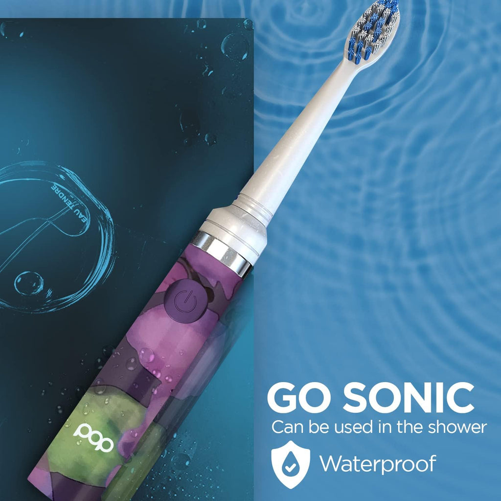 Pop Sonic Electric Toothbrush (Purple Watercolor) - Travel Toothbrushes w/AAA Battery | Kids Electric Toothbrushes with 2 Speed & 15,000-30,000 Strokes/Minute, Dupont Nylon Bristles