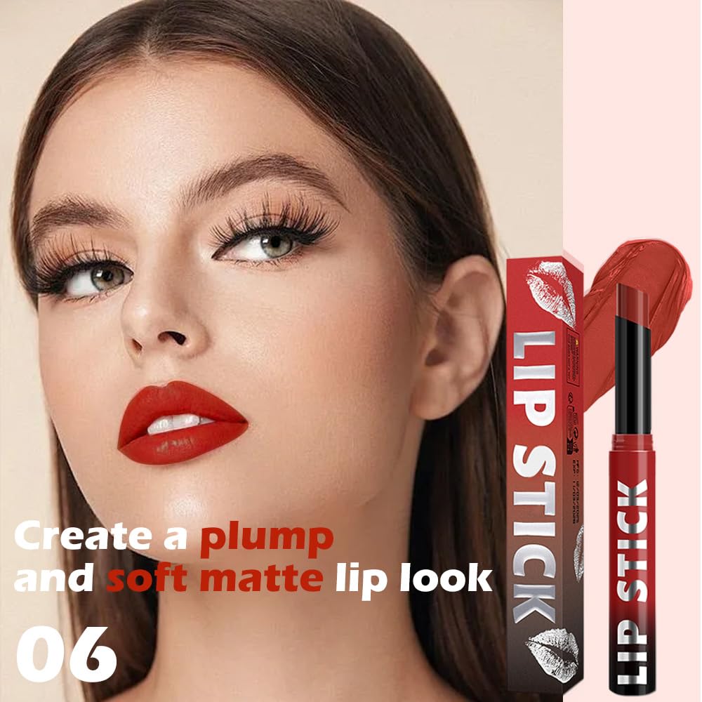 Orange Red Matte Lipstick for Women, Long Lasting Waterproof Transfer-Proof Vegan, 24 Hours Moisturizing Glossy Shine Lip Gloss, Lipstick Palette Beauty Products Makeup All-Day Formula A06#