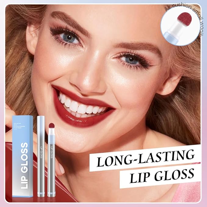Cushion Lip Gloss Matte Lip Tint – Long-Lasting Lightweight Color, Soft Plush Applicator for Gradient Blurred Lips, Non-Sticky Velvet Finish Hydrating Lip Stain 03#–Brick Red