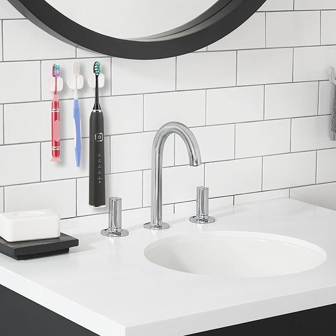 6 PCS Suction Cup Toothbrush Holder for Mirror, Electric Toothbrush Head Hanger Wall Mounted for Bathroom, Waterproof Multifunctional Hook for Towel, Key and Razor Clear