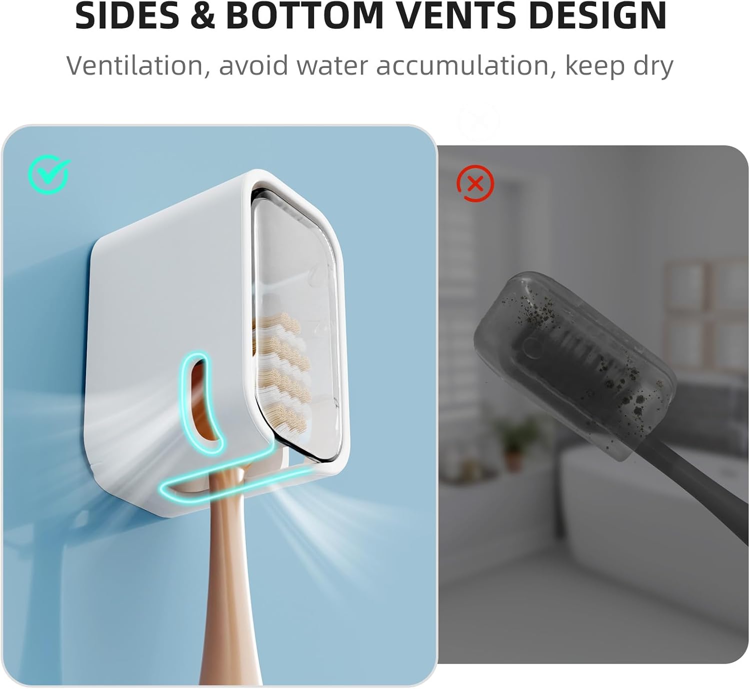 Travel Toothbrush Head Cover 2PCS, Electric Toothbrush Covers Caps, Ventilated Toothbrush Protectors Caps for Travel, Camping, Bathroom, Business, Clear