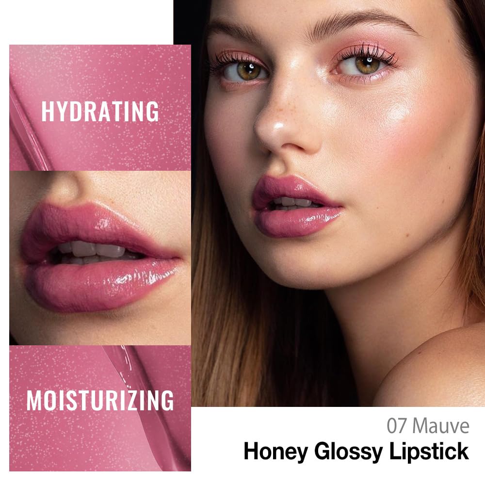 Kaely Mauve Honey Lipstick Tinted Lip Balm, Hydrating Shine Lipstick for Women Dry Lips, Moisturizing Nourishing Glossy Lip Gloss Stain Makeup, Sheer Lightweight, Vegan & Cruelty-Free, 07
