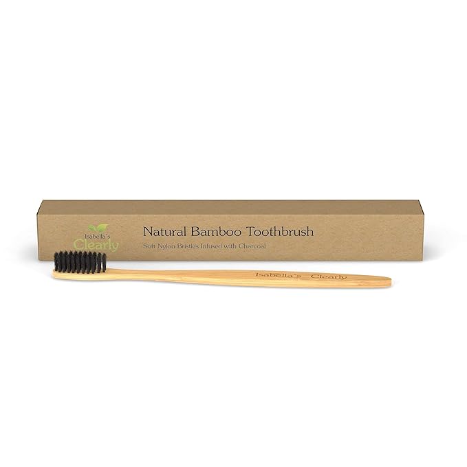 Clearly Bamboo Toothbrush Set | Extra Soft Charcoal Infused Bristles, Eco Biodegradable Wood, BPA Free Vegan Nylon | Great for Teeth Whitening, Sensitive Gums, Adults, Kids (Family Pack of 4)