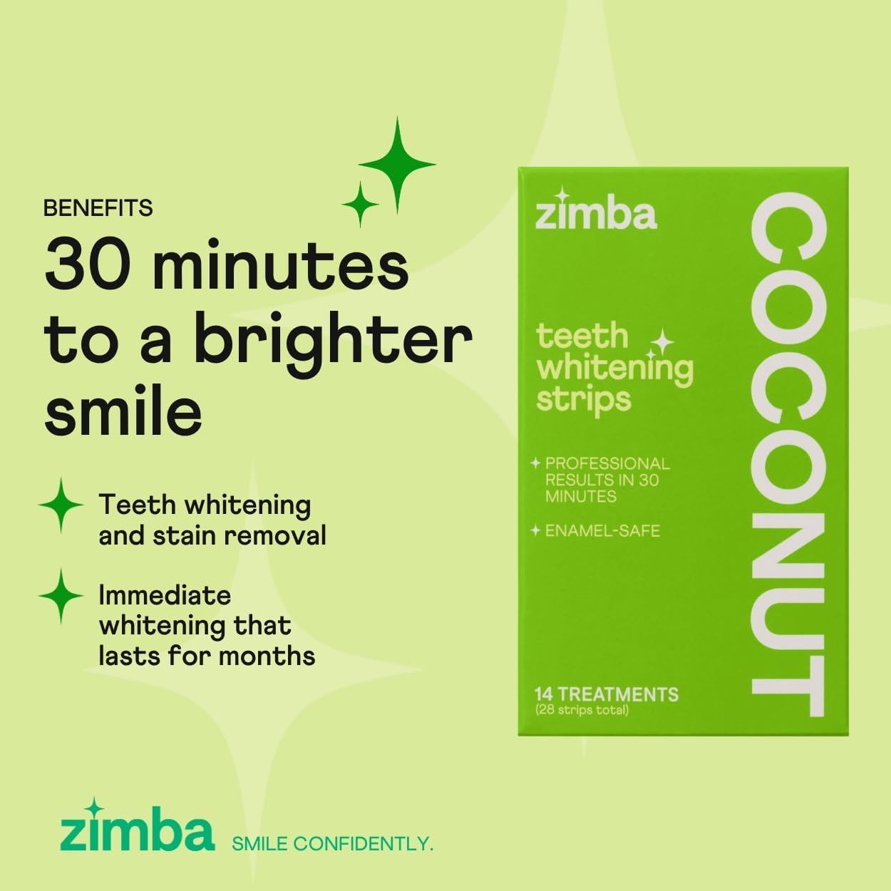 Zimba Coconut 2PK Teeth Whitening Strips for Teeth Sensitive, White Strips for Teeth Whitening, Teeth Whitener Stain Remover 28 White Strips Included Per Pack, 28 Day Treatment