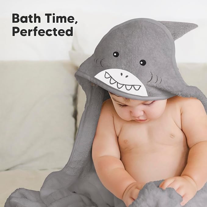 KeaBabies Hooded Baby Towel for Newborn - Viscose Derived from Bamboo Large Baby Bath Towels with Hood for Boys, Girls, Toddler, Extra Absorbent & Soft Newborn Bath Essentials (Shark, Regular)