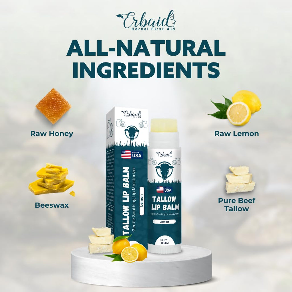 Beef Tallow Lip Balm – Natural Tallow Beeswax Chapstick – Hydrating Moisturizer Grass Fed Bison Tallow Balm Lip Care – Soothes Chapped, Dry Lips, Sensitive Skin – Long Lasting & Vitamin Rich USA-Made