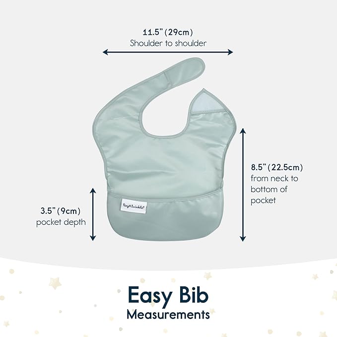 Tiny Twinkle Mess-Proof Baby Bibs for Eating | Waterproof, Wipeable Toddler Bibs with Catch-All Pocket | Feeding Bibs for Girls & Boys(5 Pack,Unisex Solids)