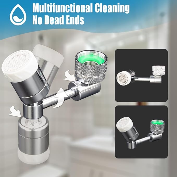 1080° Swivel Faucet Extender Faucet Extender Universal Sink Faucet Adapter with 2 Mode Rotatable Faucet Aerator Heavy Duty Brass Splash Filter Extension for Kitchen Bathroom Sink