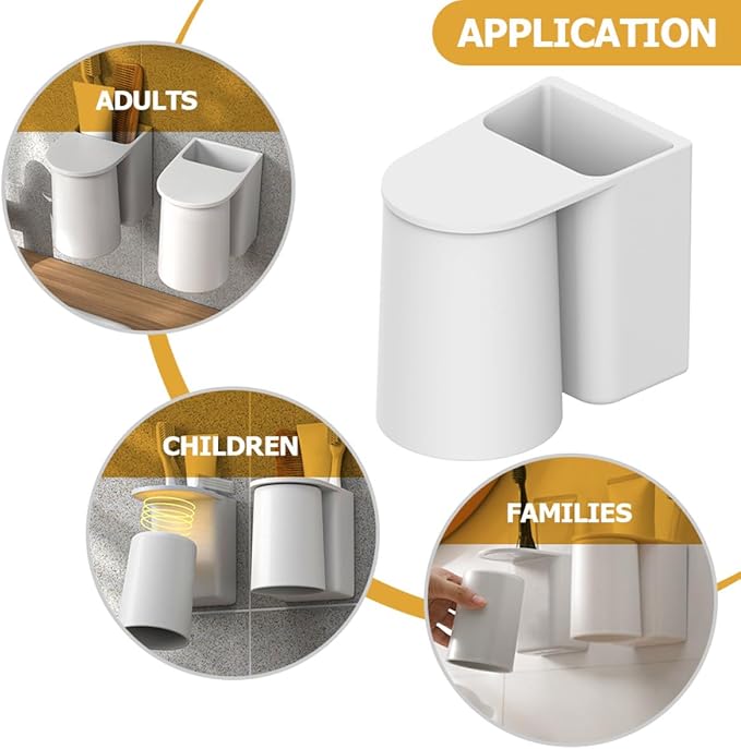 ABOOFAN Magnetic Wall Mounted Toothbrush Holder Cup with Adhesive Back Space-Saving Bathroom Organizer for Electric Toothbrush and Toothpaste Storage Dust-Resistant Abs Cup with Ventilated