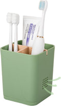 Electric Toothbrush Holder 3 Slots Tooth Brushing Holder with Bamboo Dividers for Bathrooms, Plastic Toothbrush and Toothpaste Organizer for Shower, Countertop, Vanity, Green