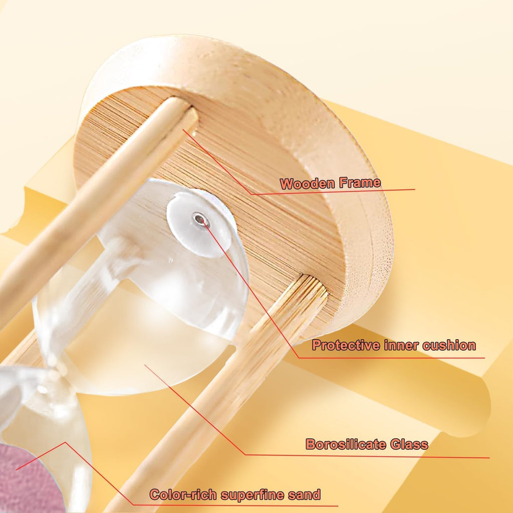 Wood Sand Timer, 5 Minute Hourglass,Bamboo Sandglass Timer 5 Min,Pink Sand Watch for Speed Reading Timer,Baking,Game,