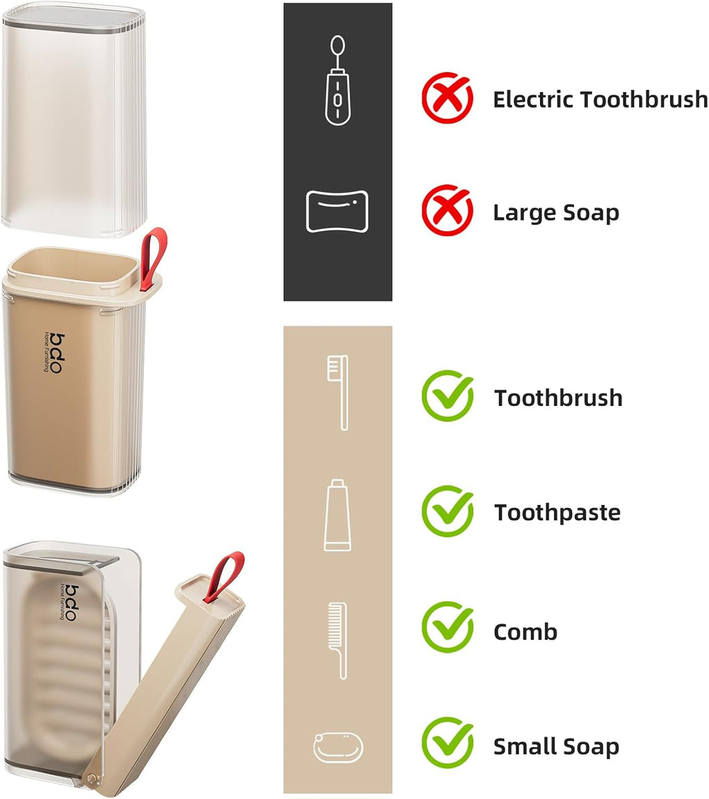 VITVITI Travel Soap Case Container, Portable Toothbrush Travel Case Dish Tray, 7.88 Inch Toothpaste Traveling Toothbrush Holder Set with Cover for Trip/Bathroom/Camping, Clear Coffee